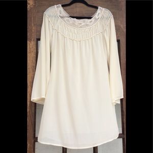 WANT and NEED  Flowy Long Sleeve Cream Dress